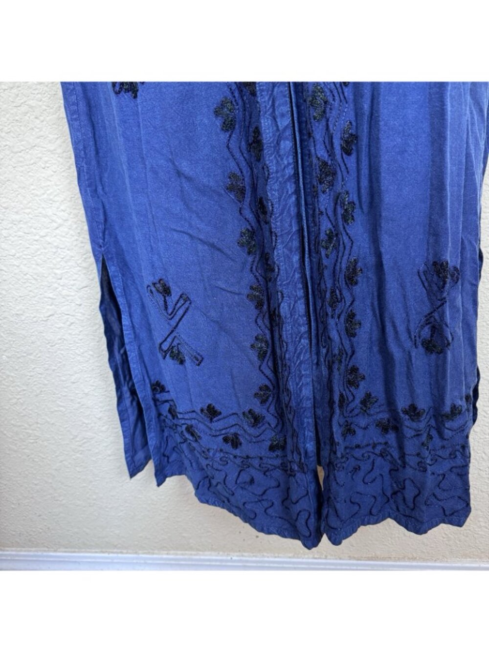 MPH Collection VTG  2 Piece Boho L  Maxi Dress Embroidered Hippie Blue Overcoat - Picture 6 of 12